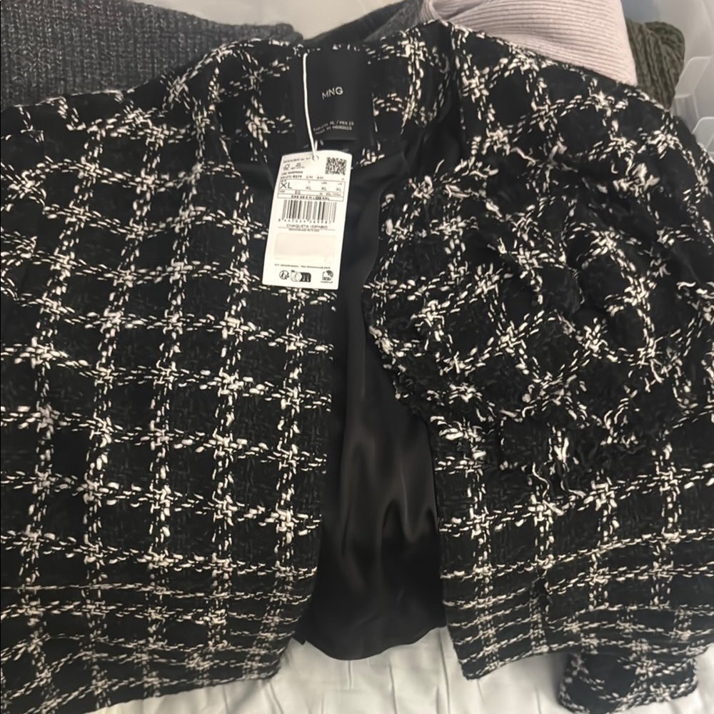 Mango Black and White Bouclé Blazer